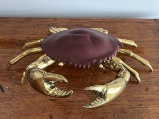 Large Victorian Solid Brass Crab Leather Bound Lid 4.5kg Vintage Antique 19”