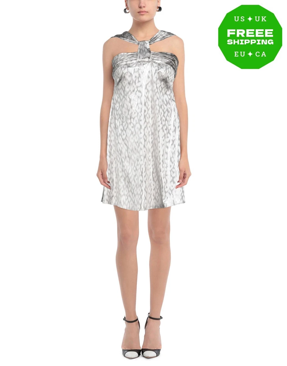 john richmond silver dress John Richmond Women's Dress S Silver Shiny Long Sleeves Collar Mini Fit
