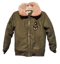 Buffalo David Bitton Kids Bomber Jacket 6X Olive Green With Faux Fur Collar Made