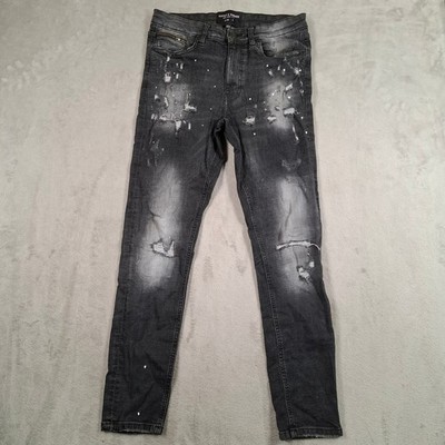 Supply & Demand Jeans Herren W32 L31 Schwarz Distressed Skinny Stretch Biker