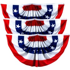 G128 3 PACK American USA Pleated Fan Flag 2x4 Ft Printed 150D Polyester