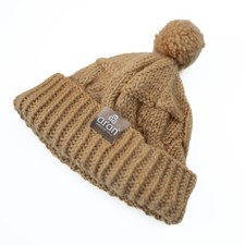 ARAN WOOLEN MILLS Child  s One Size Cable Knit Merino Wool Hat Beige Pom Pom