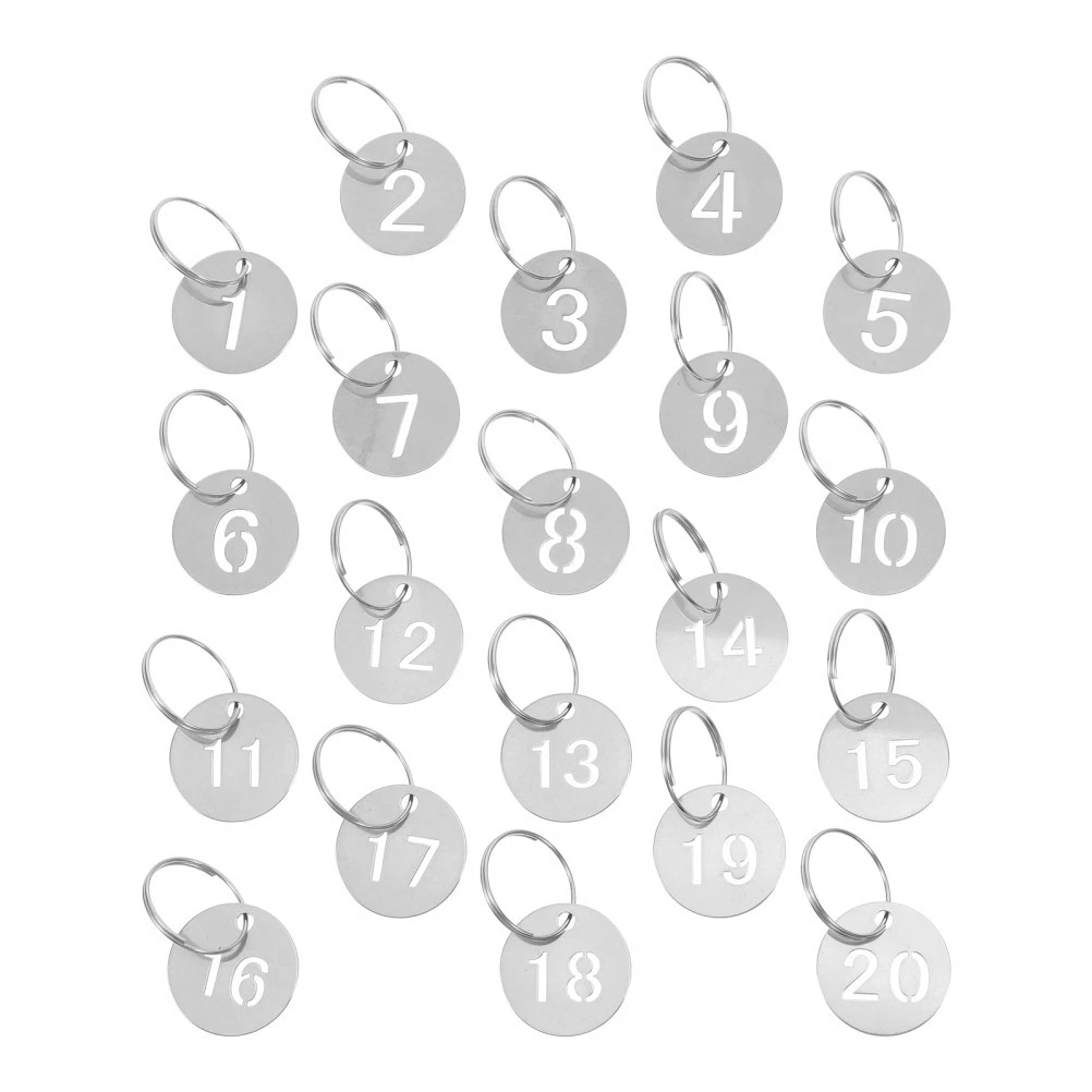20 piezas de etiquetas de llave numeradas de acero inoxidable etiquetas colgantes redondas para decoración