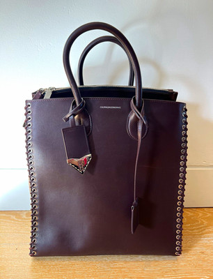 Calvin Klein 205W39NYC Raf Simons Brown Leather Whipstitch Bag Silver Charm