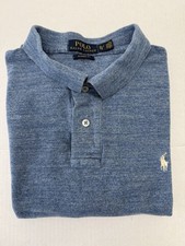 Polo Ralph Lauren Mens XL Classic Fit Blue Cotton Heather Marl Pique Polo Shirt