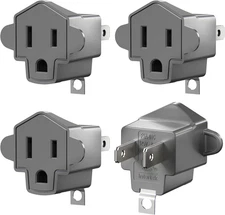 4-Pack 2-Prong to 3-Prong Outlet Adapters, ETL Listed, Fire-Retardant PBT, Heavy