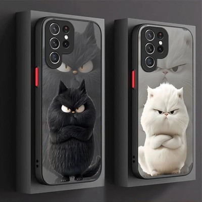 Cute Black White Cat Matte Case for Samsung Galaxy S24 S23 S22 Ultra S21 Cover