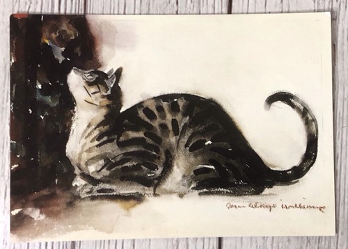 The Watchful Cat, John Alonzo Williams, American Art Postcard - Picture 3 of 4