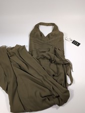 David's Bridal Long Dress Sz 4 NEW Fern Color Halter Top Prom Bridesmaid Formal