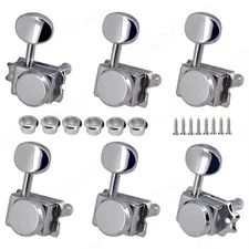 6 In-Line Vintage Style LOCKING Guitar Tuners 18:1 Ratio - CHROME Oval Button