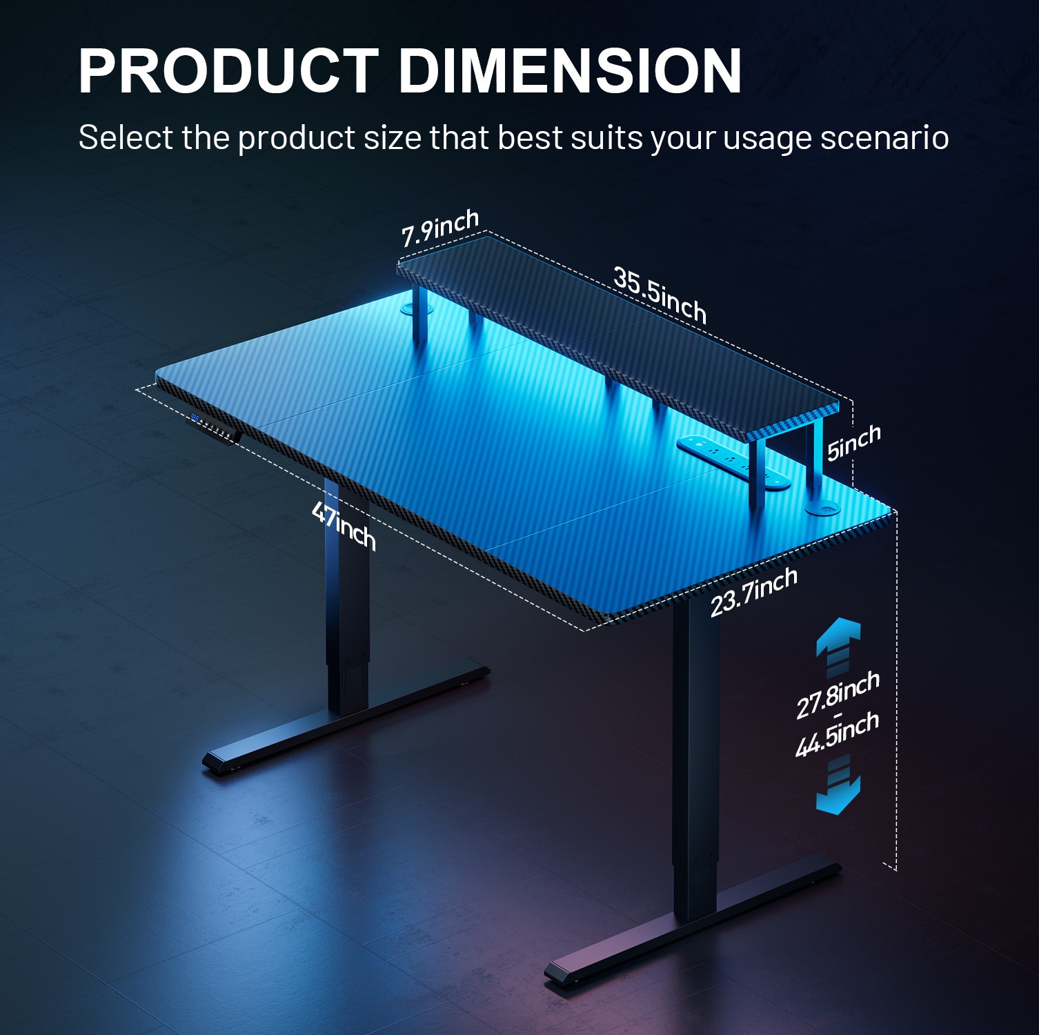 Electric Standing Desk with LED Lights & Power Outlets, Height Adjustable Desk