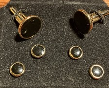 Onyx Gemstone Gold Tone Cufflink 4 Button Set 6 Pcs