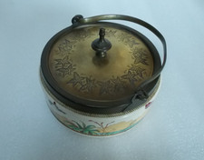 Tea Pot Caddy Brass Ceramic Vintage 77  (FREE UK POSTAGE)