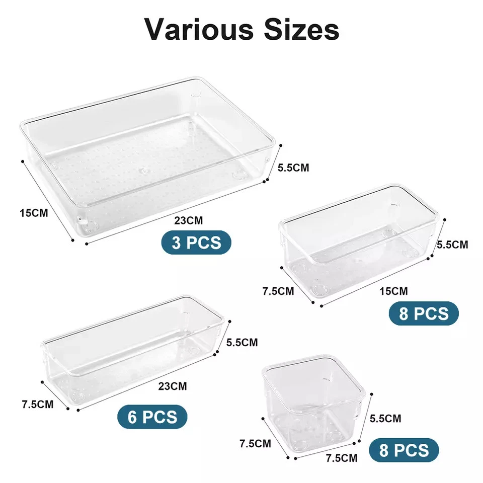 25 Pcs Draw Organizer Box Desk Drawer Fridge Tray Makeup Storage Plastic Divider - Image 4 of 4