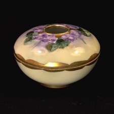 Limoges T&V Hair Receiver Purple Violets w/Gold Artist P.F. Painted 1892-1907