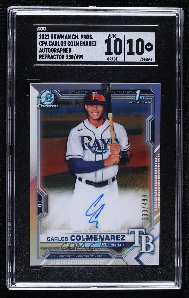 2021 Bowman Chrome Prospect Refractor /499 Carlos Colmenarez SGC 10 GEM Auto ya6