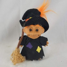 Vintage Russ Witch Troll Doll Halloween Broom Black Outfit Orange Hair Item...
