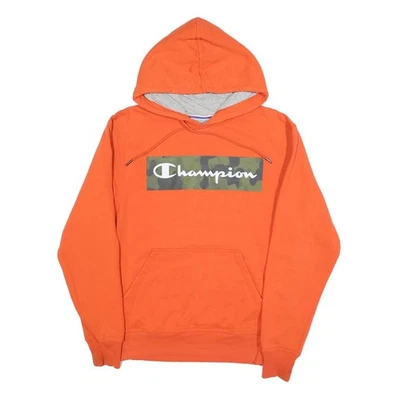 CHAMPION Hoodie Orange pour Homme S Camouflage Logo Coton Mélangé Pull - Photo 1/4