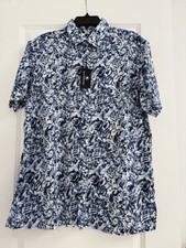 Hart Schaffner Marx Short Sleeve Floral Sport Shirt Blue Large NWT