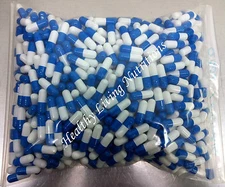 500 EMPTY GELATIN CAPSULES ~SIZE 00 ~ Colored White/Blue (Kosher/Halal) gel