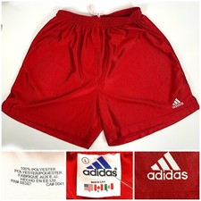 Vintage Adidas Shorts L Red Soccer Unlined Satin Made in USA