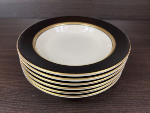6 Beautiful Homer Laughlin Westchester Black Gold 9” Rimmed Soup Bowls - Picture 4 of 15
