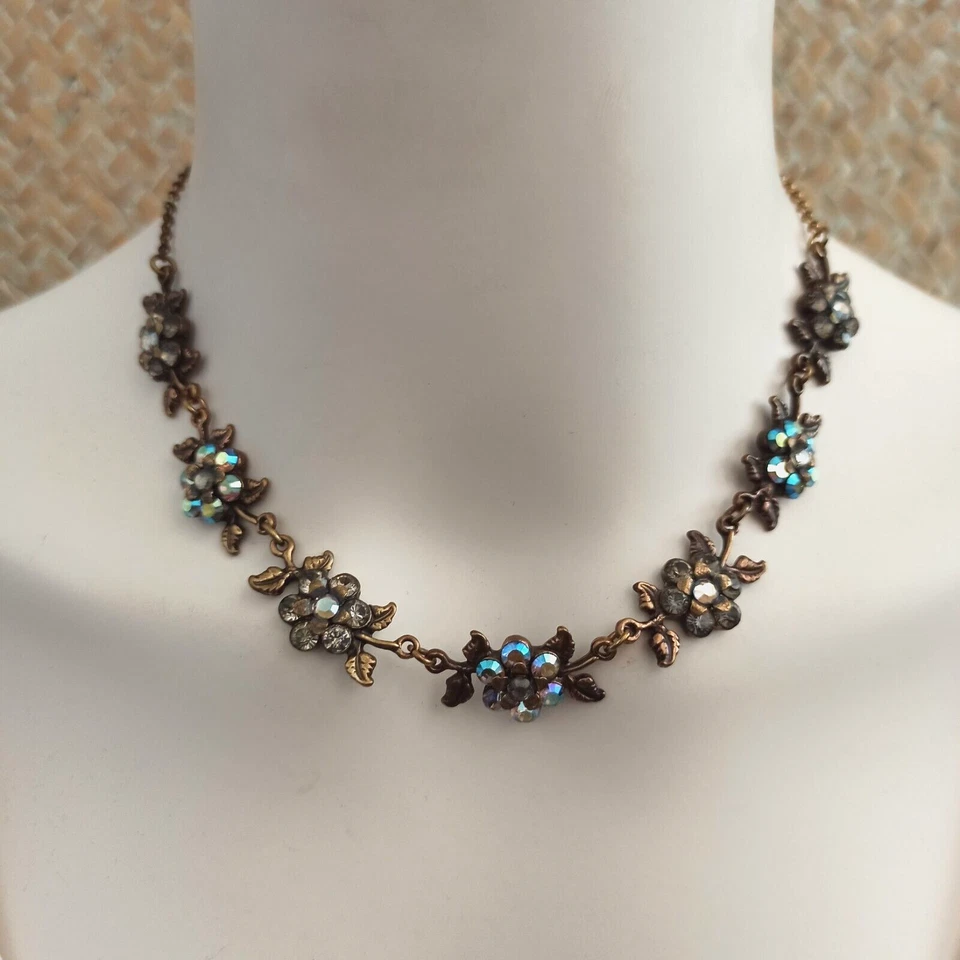 Collar Michal Negrin Aurora Boreal Gris Flor Chocker Cristales De Colección Cóctel Foto 3 de 4