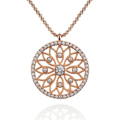 Rosegold Mandala Arabeske Anhänger Halskette mit Zirkonia für Damen
