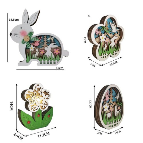 2025 New Easter Decoration for Home Wooden Easter Bunny LED Light Easter Craft E - Picture 8 of 32