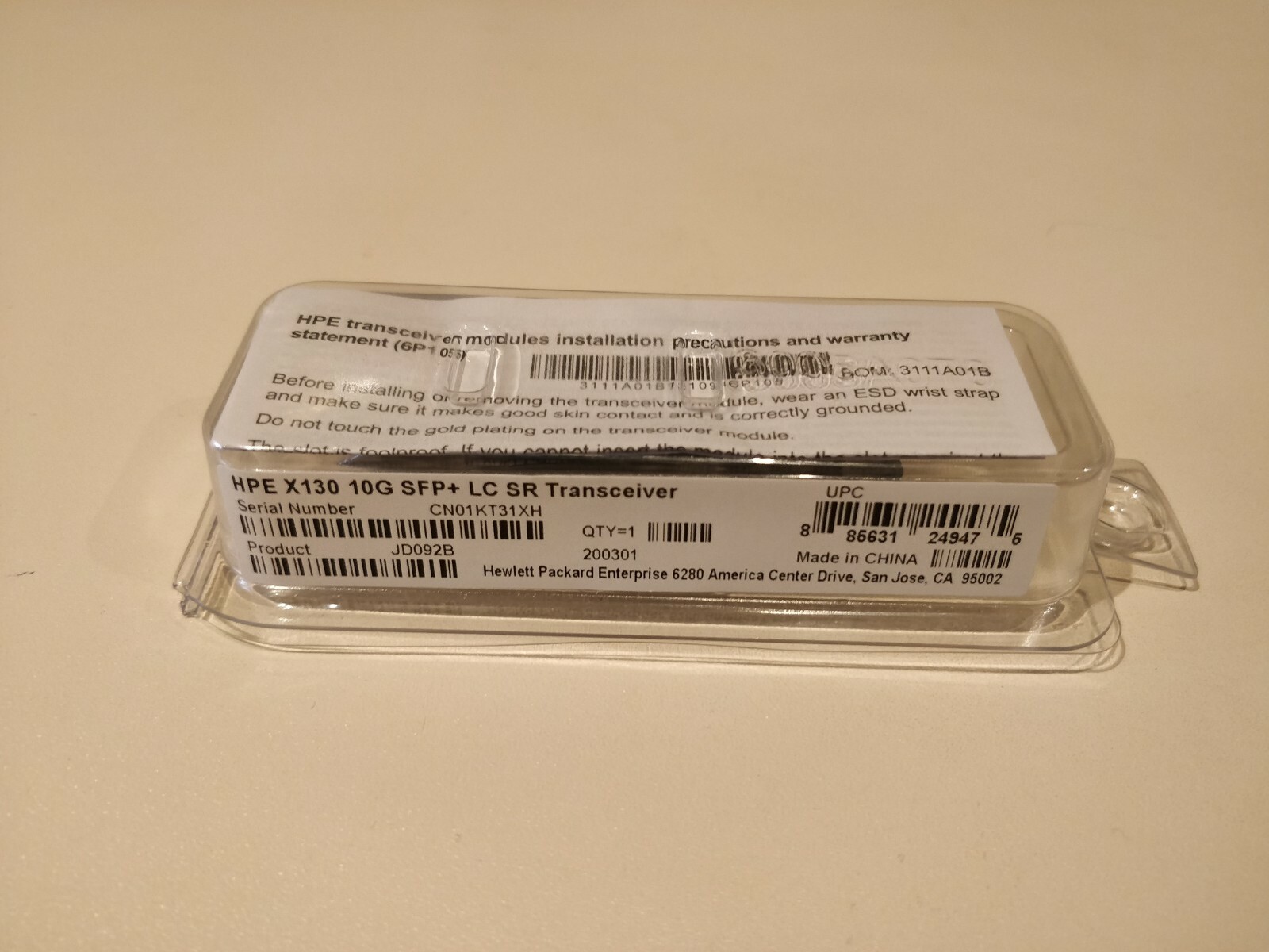 HPE X130 10G SFP+ LC SR module optique 850nm haute vitesse à faible latence
