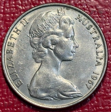 HIGH GRADE AU 1967 AUSTRALIA DUCK-BILLED PLATYPUS 20 TWENTY CENT COIN-MAY430