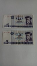 ! Selten! 2 Original DDR 5 Mark Banknoten 1975 aufeinanderfolgende Nummern