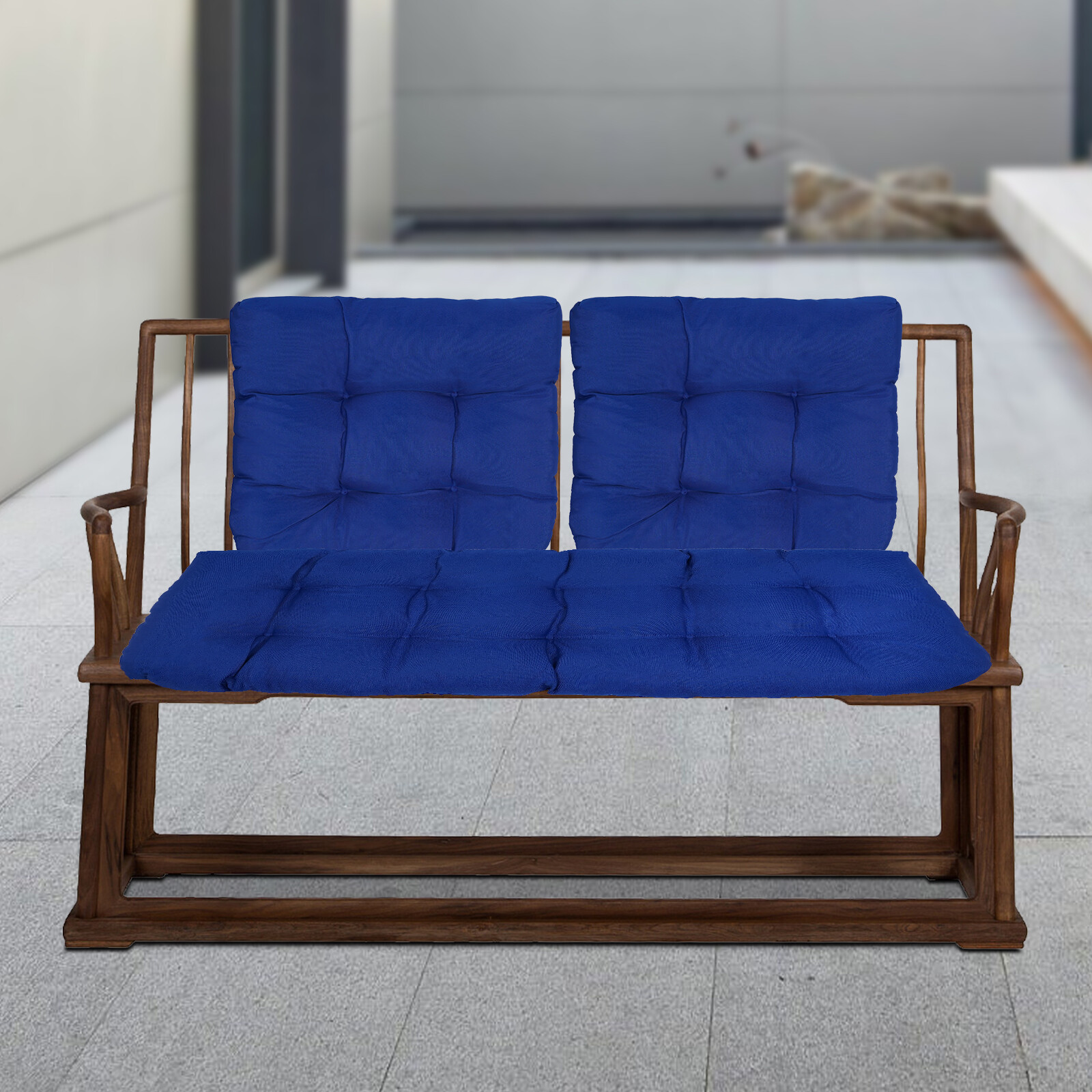 3 Piece Blue Settee Wicker Cushion Set Seat Tufted Outdoor Decorative Bench US