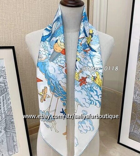 Sallys 14~18 Momme Twill Silk Wrap Scarf Bandanna Cloud Animal Print Shawl 35" - Picture 27 of 41