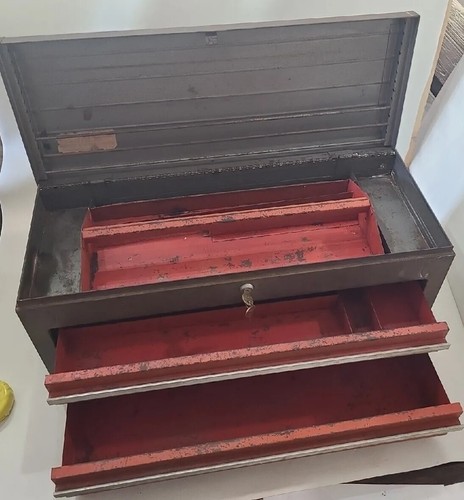Craftsman Work Bench Tool Box 2 Drawer Vtg. 1969 Mechanics Old USA 26" 1960s - Picture 4 of 24