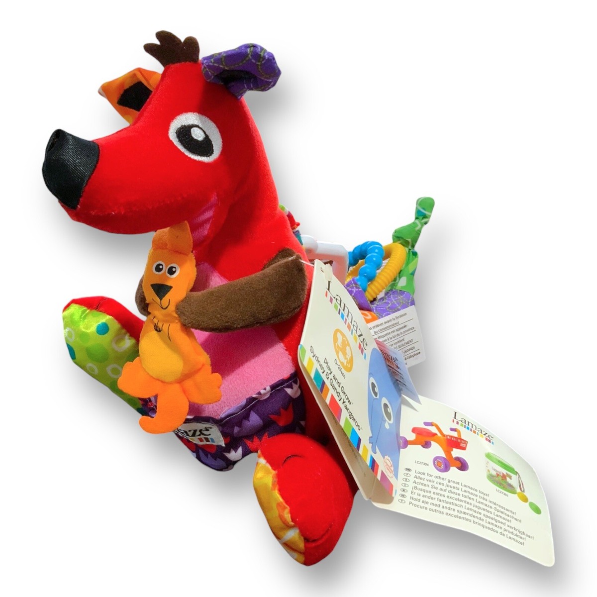 Lamaze Red Kangaroo Plush Teether Rattle Sensory Toy Crib/Car Seat