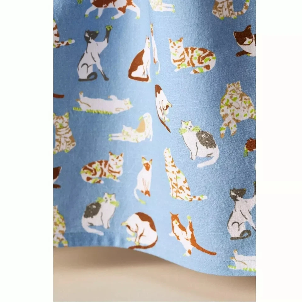 Anthropologie Cat Love Dish Towel Kitchen Hand Tea Blue White Tassels - Image 2 of 4