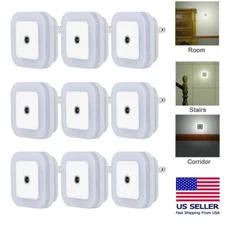2/6/12Pc Wall Plug-in LED Night Lights Lamp Dusk to Dawn Sensor Hallway Bathroom