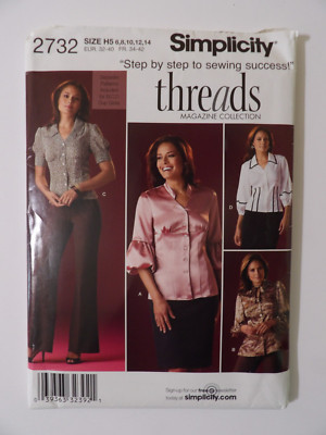 Simplicity 2732 Misses' Threads Collection Blouse in 2 Lengths Size 6-14 Uncut