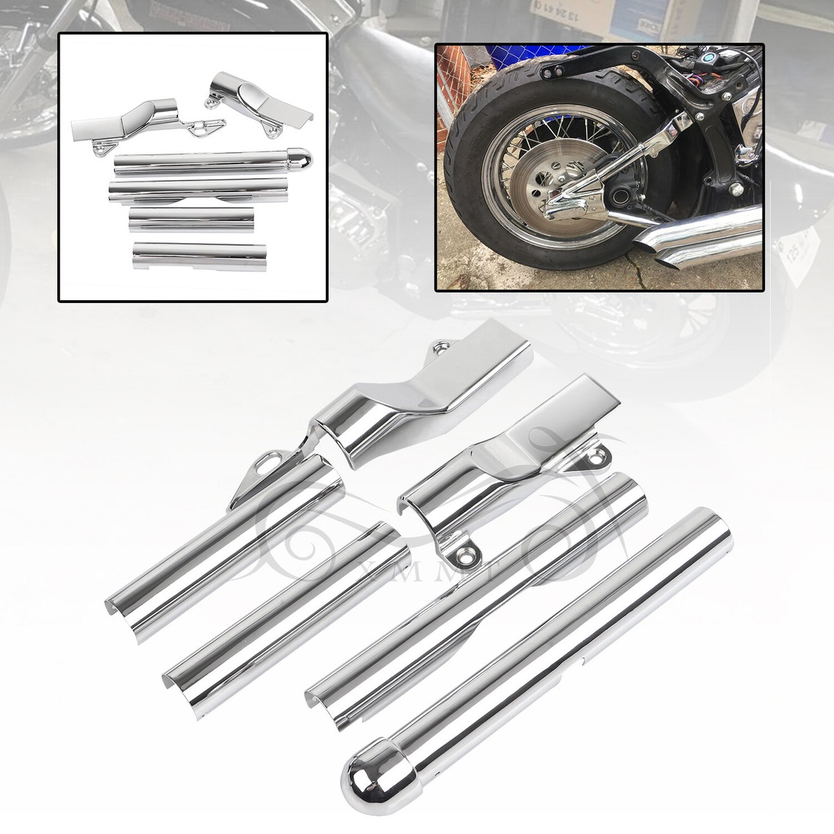 Chrome Swingarm Tube Covers Kit For Harley Fat Boy FLSTF Heritage