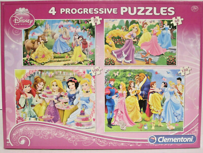 Clementoni Set of 4 Jigsaw Puzzles 20 60 100 180 Pieces Disney Princess