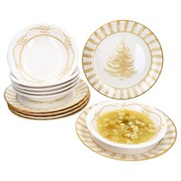 12Tlg Tafelservice Wald Ocker 6 Personen Essteller Suppenteller Weihnachten