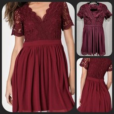 LULUS Angel in Disguise Burgundy Lace Skater Dress**Short Sleeve Size XS**NWOT