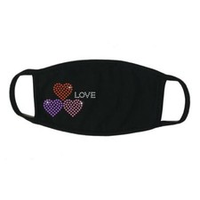 Face Mask Rhinestone " 3 Hearts with Love ", Cotton Blend, Made In USA