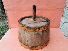 ANTIQUE PRIMITIVE OLD BIG MASSIVE WOODEN  FUNNEL FOR WINE WITH METAL BAND