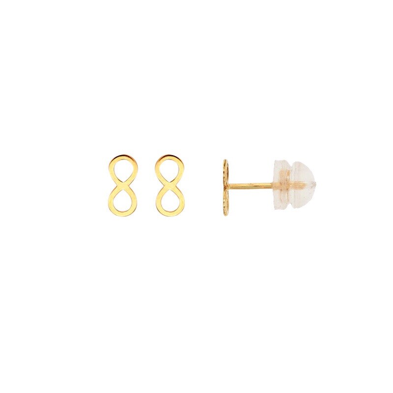 Boucles d'oreilles or enfant infini 9 carats, bijoux précieux élégants