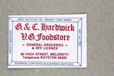 Matchbox label Hardwick Groceries 80 High Street Meldreth Cambridgeshire MK910