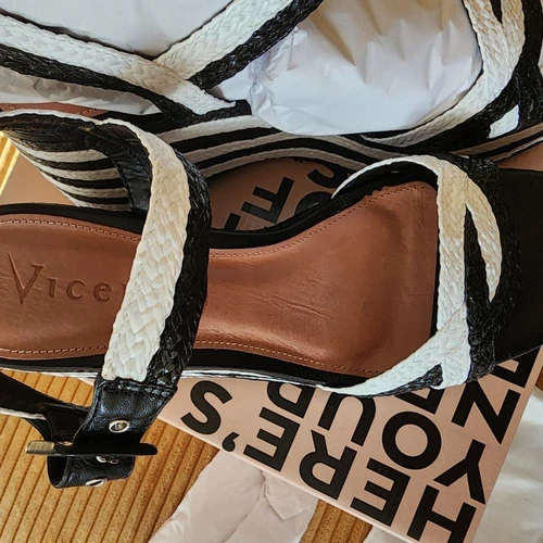 Anthropologie Vicenza 尺寸 41 (10-10.5) 厚底高跟鞋 Raffia 黑白 全新 - 第 7 张/共 13 张