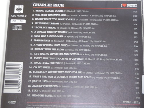 CHARLIE RICH < I Love Country > NM (CD) - Foto 4 di 4