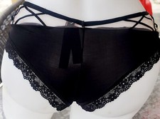 Victoria secret L Rare Vintage Black Satin Windowpane Cheeky Panty Smooth